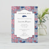 Roze Blauw Bloemen Blok Print Pensioenfeest Kaart (Staand voorkant)