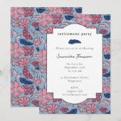 Roze Blauw Bloemen Blok Print Pensioenfeest Kaart (Voorkant / Achterkant)