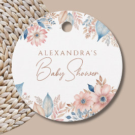 Roze Blauw Bloemen Boho Chic Baby shower Dank u Bedankjes Labels