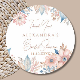 Roze Blauw Bloemen Boho Chic Vrijgezellenfeest Dan Ronde Sticker