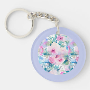 Roze & blauw bloemen collage patroon sleutelhanger