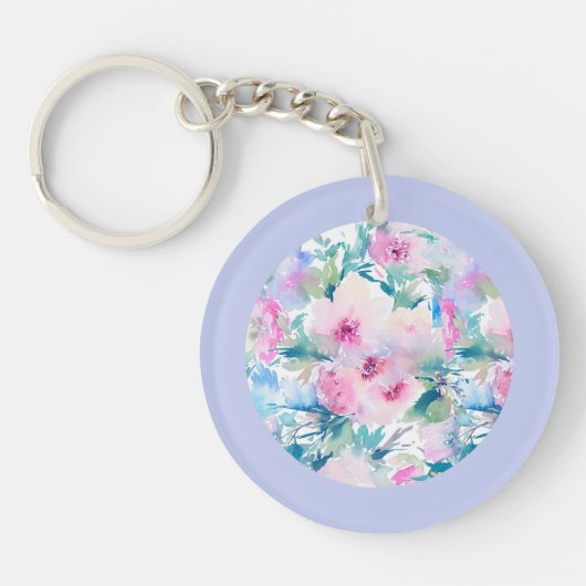 Roze & blauw bloemen collage patroon sleutelhanger (Voorkant)