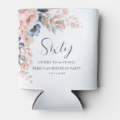 Roze Blauw Bloemen Elegant Script 60th Verjaardag Blikjeskoeler (Voorkant)