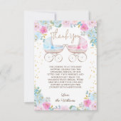 Roze Blauw Bloemen Geslacht onthullen Baby shower Bedankkaart (Voorkant)