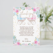 Roze Blauw Bloemen Geslacht onthullen Baby shower Bedankkaart (Staand voorkant)