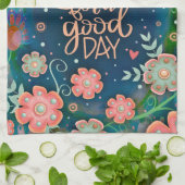 Roze Blauw Bloemen Goede Dag Quote Theedoek (Gevouwen)