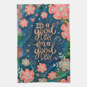 Roze Blauw Bloemen Goede Dag Quote Theedoek (Verticaal)