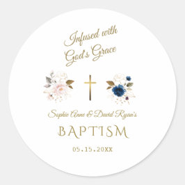 Roze Blauw Bloemen Goud Kalligrafie Tweelingen Doo Ronde Sticker