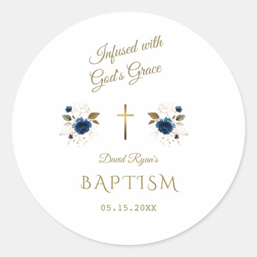 Roze Blauw Bloemen Goud Kalligrafie Tweelingen Doo Ronde Sticker (Voorkant)