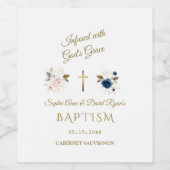 Roze Blauw Bloemen Goud Kalligrafie Tweelingen Doo Wijn Etiket (Enkel label)