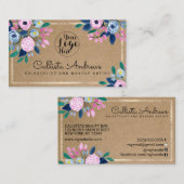 Roze Blauw Bloemen Goud Waterverf Kraft Papier Visitekaartje (Voorkant / Achterkant)