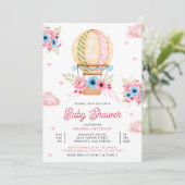 Roze Blauw Bloemen Hete Luchtballon Meisje Baby sh Kaart (Staand voorkant)