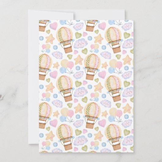 Roze Blauw Bloemen Hete Luchtballon Meisje Baby sh Kaart (Achterkant)