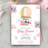 Roze Blauw Bloemen Hete Luchtballon Meisje Baby sh Kaart