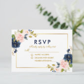 Roze Blauw Bloemen Huwelijk RSVP Goud (Staand voorkant)
