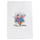 Roze Blauw Bloemen Ijs Cone Verjaardag Medium Cadeauzakje (Voorkant)