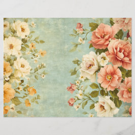 Roze Blauw Bloemen Junk Journal Scrapbook Papier