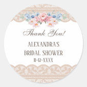 Roze Blauw Bloemen Kant Vrijgezellenfeest Dank u Ronde Sticker (Voorkant)