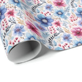 Roze & Blauw Bloemen Wrapping Papier (Rol Hoek)