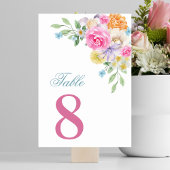 Roze & Blauw Bloemen Zomer Bloom Tafel 8 Bruiloft Kaart