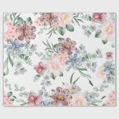 Roze & Blauw bloemontwerp inpakpapier (Vlak)