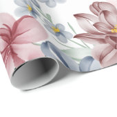 Roze & Blauw bloemontwerp inpakpapier (Rol Hoek)