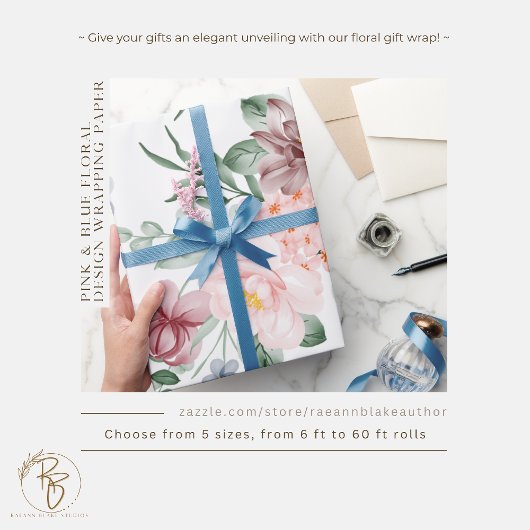 Roze & Blauw bloemontwerp inpakpapier