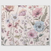 Roze & Blauw bloemontwerp inpakpapier (Vlak)