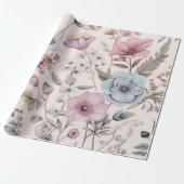 Roze & Blauw bloemontwerp inpakpapier (Uitgerold)