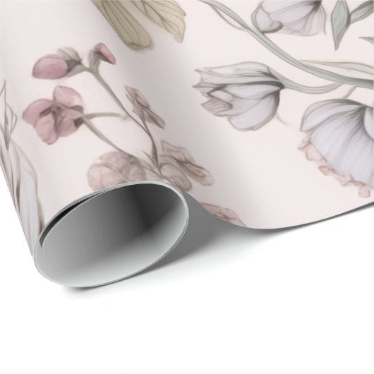 Roze & Blauw bloemontwerp inpakpapier (Rol Hoek)