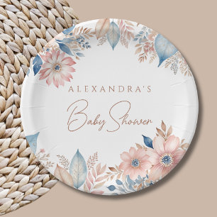 Roze Blauw Boho Bloem Baby Shower Papieren Bordje
