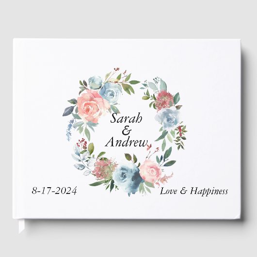 Roze Blauw Boho groen krans bruiloft Gastenboek (Voorkant)