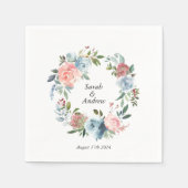 Roze Blauw Boho groen krans bruiloft Servet (Voorkant)