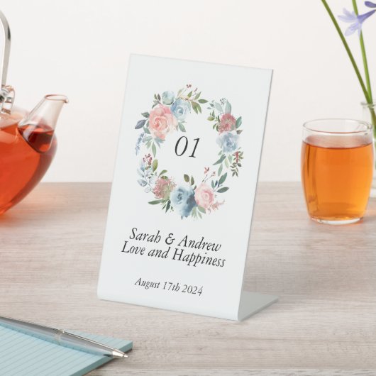 Roze Blauw Boho groen krans bruiloft tafel Reclamebord Met Voetstuk (Insitu)