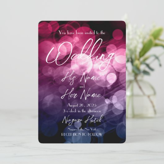 Roze Blauw Bokeh - Creëer Uw Eigen Bruiloft Kaart (Staand voorkant)