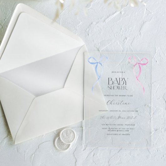 Roze Blauw Boog Genderneutraal Baby shower Acryl Uitnodigingen