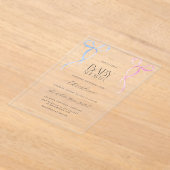 Roze Blauw Boog Genderneutraal Baby shower Acryl Uitnodigingen (Laagn)