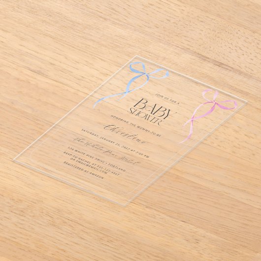 Roze Blauw Boog Genderneutraal Baby shower Acryl Uitnodigingen (Laagn)