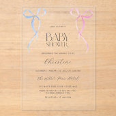 Roze Blauw Boog Genderneutraal Baby shower Acryl Uitnodigingen (Voorkant)