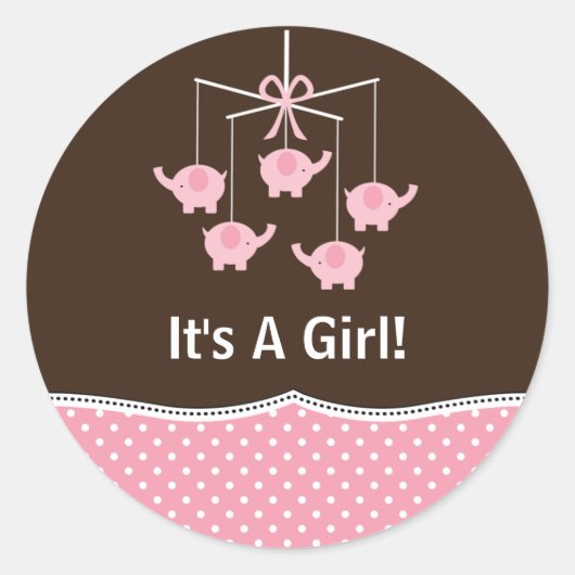 Roze Blauw & Bruin Olifant Mobiel Dank u Ronde Sticker (Voorkant)