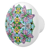 Roze, Blauw, Butterflies van Paars, Flowers Mandal Keramische Knop (Rechts)