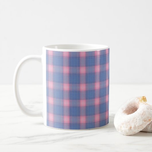 Roze & Blauw Check Pattern mok (Met donut)