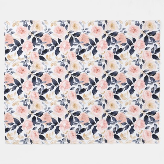 Roze Blauw Chic Flowers Vrijgezellenfeest Fleece Deken (Voorkant (Horizontaal))