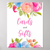 Roze blauw chique Boho floral waterverf bruidsbord Poster (Voorkant)