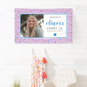 Roze Blauw Confetti Foto Sweet 16 Welkom Spandoek (Insitu)