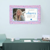 Roze Blauw Confetti Foto Sweet 16 Welkom Spandoek (Beurs)