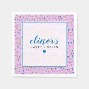 Roze Blauw Confetti Stippen Sweet 16 Verjaardag Servet