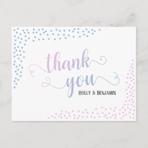 Roze Blauw Confetti Typografie Baby Dank u Briefkaart