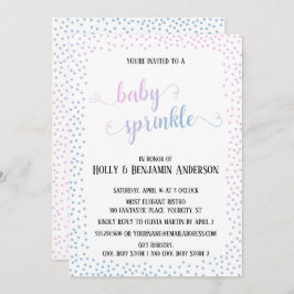 Roze Blauw Confetti Typografie Baby Sprinkle Kaart