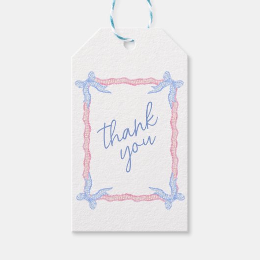 Roze Blauw Coquette Lint Cadeaulabel (Voorkant)